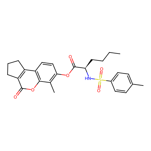 (6-methyl-4-oxo-2,3-dihydro-1H-cyclopenta[c]chromen-7-yl) (2R)-2-[(4-methylphenyl)sulfonylamino]hexanoate structure