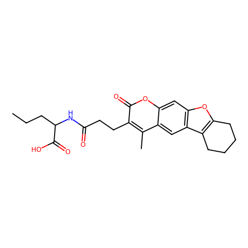 2-(3-(4-methyl-2-oxo-6,7,8,9-tetrahydro-2H-benzofuro[3,2-g]chromen-3-yl)propanamido)pentanoic acid structure