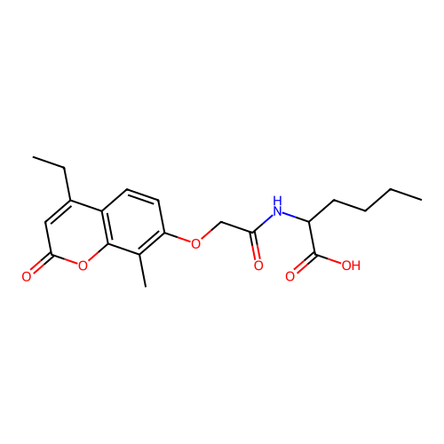 2-(2-((4-ethyl-8-methyl-2-oxo-2H-chromen-7-yl)oxy)acetamido)hexanoic acid structure