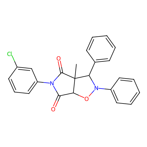 5-(3-chlorophenyl)-3a-methyl-2,3-diphenyl-3,6a-dihydropyrrolo[3,4-d][1,2]oxazole-4,6-dione structure