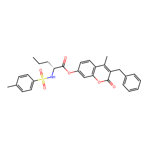 (3-benzyl-4-methyl-2-oxochromen-7-yl) (2R)-2-[(4-methylphenyl)sulfonylamino]pentanoate structure
