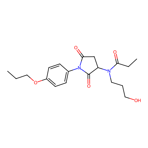 N-[2,5-dioxo-1-(4-propoxyphenyl)pyrrolidin-3-yl]-N-(3-hydroxypropyl)propanamide structure