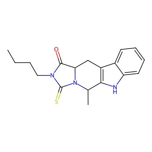 2-butyl-5-methyl-3-thioxo-2,3,5,6,11,11a-hexahydro-1H-imidazo[1',5':1,6]pyrido[3,4-b]indol-1-one structure