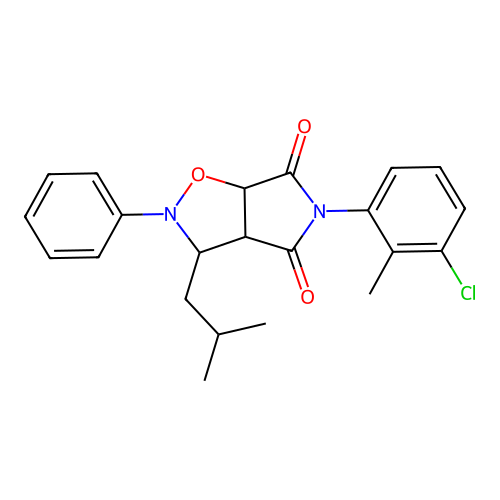 5-(3-chloro-2-methylphenyl)-3-(2-methylpropyl)-2-phenyl-3a,6a-dihydro-3H-pyrrolo[3,4-d][1,2]oxazole-4,6-dione structure
