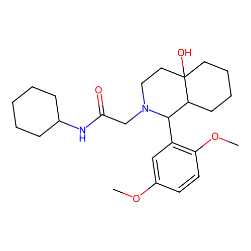 N-cyclohexyl-2-(1-(2,5-dimethoxyphenyl)-4a-hydroxyoctahydroisoquinolin-2(1H)-yl)acetamide structure