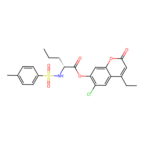(6-chloro-4-ethyl-2-oxochromen-7-yl) (2R)-2-[(4-methylphenyl)sulfonylamino]pentanoate structure