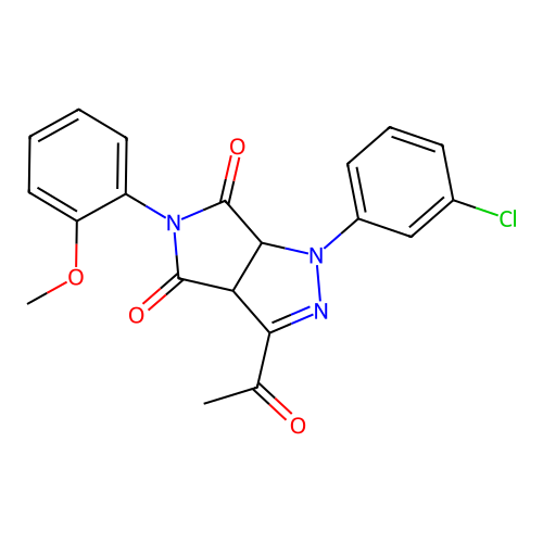3-acetyl-1-(3-chlorophenyl)-5-(2-methoxyphenyl)-3a,6a-dihydropyrrolo[3,4-c]pyrazole-4,6(1H,5H)-dione structure