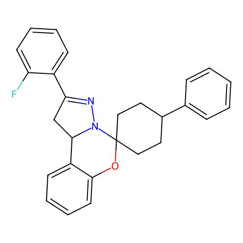 2'-(2-fluorophenyl)-4-phenyl-1',10b'-dihydrospiro[cyclohexane-1,5'-pyrazolo[1,5-c][1,3]benzoxazine] structure
