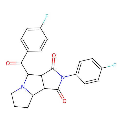 2-(4-fluorophenyl)-4-[(4-fluorophenyl)carbonyl]hexahydropyrrolo[3,4-a]pyrrolizine-1,3(2H,4H)-dione structure