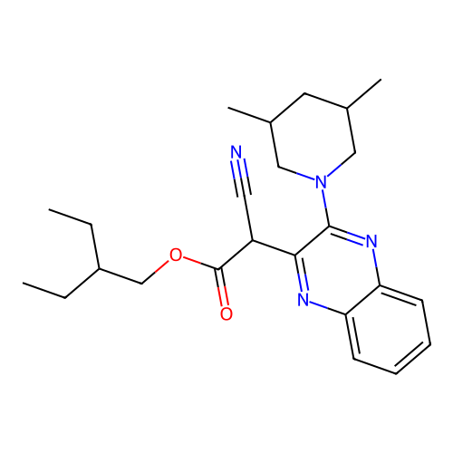 2-Ethylbutyl cyano[3-(3,5-dimethylpiperidin-1-yl)quinoxalin-2-yl]acetate structure