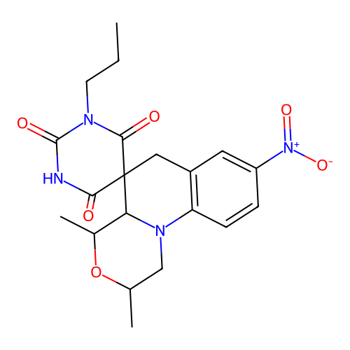 2',4'-dimethyl-8'-nitro-1-propylspiro[1,3-diazinane-5,5'-2,4,4a,6-tetrahydro-1H-[1,4]oxazino[4,3-a]quinoline]-2,4,6-trione structure