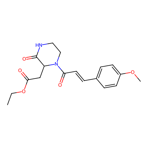 (E)-ethyl 2-(1-(3-(4-methoxyphenyl)acryloyl)-3-oxopiperazin-2-yl)acetate structure