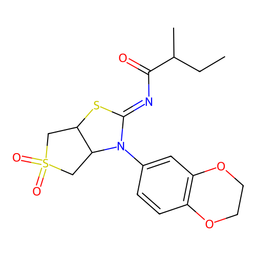 (Z)-N-(3-(2,3-dihydrobenzo[b][1,4]dioxin-6-yl)-5,5-dioxidotetrahydrothieno[3,4-d]thiazol-2(3H)-ylidene)-2-methylbutanamide structure