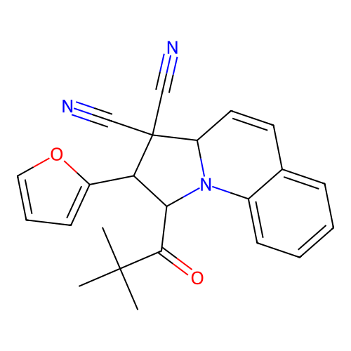 2-(furan-2-yl)-1-pivaloyl-1,2-dihydropyrrolo[1,2-a]quinoline-3,3(3aH)-dicarbonitrile structure