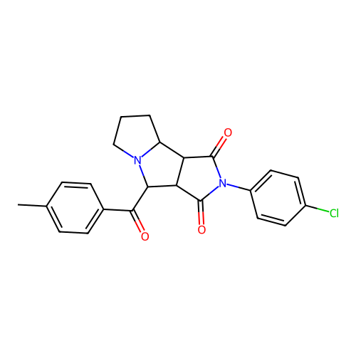 2-(4-chlorophenyl)-4-[(4-methylphenyl)carbonyl]hexahydropyrrolo[3,4-a]pyrrolizine-1,3(2H,4H)-dione structure