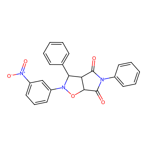 2-(3-nitrophenyl)-3,5-diphenyl-3a,6a-dihydro-3H-pyrrolo[3,4-d][1,2]oxazole-4,6-dione structure