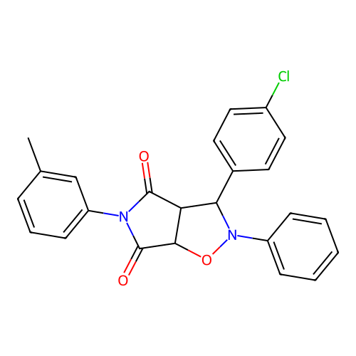 3-(4-chlorophenyl)-2-phenyl-5-(m-tolyl)dihydro-2H-pyrrolo[3,4-d]isoxazole-4,6(5H,6aH)-dione structure