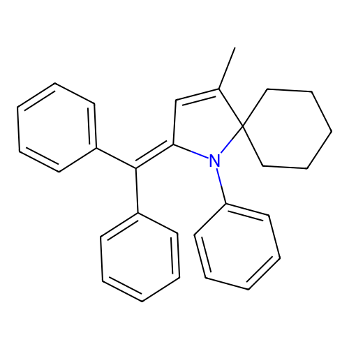1-Azaspiro[4.5]dec-3-ene, 2-(diphenylmethylene)-4-methyl-1-phenyl- structure