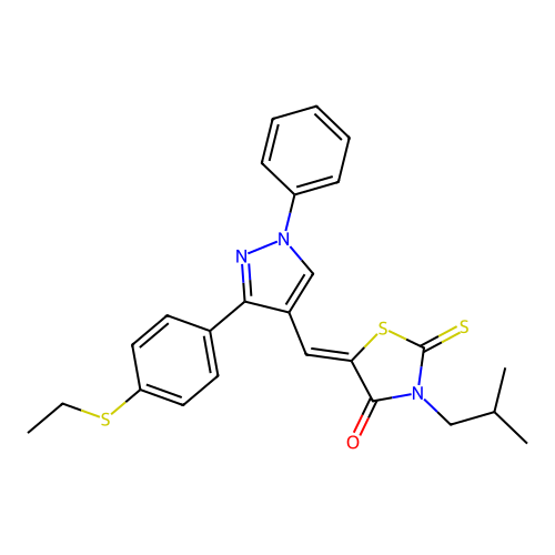 (5Z)-5-({3-[4-(ethylsulfanyl)phenyl]-1-phenyl-1H-pyrazol-4-yl}methylidene)-3-(2-methylpropyl)-2-thioxo-1,3-thiazolidin-4-one structure