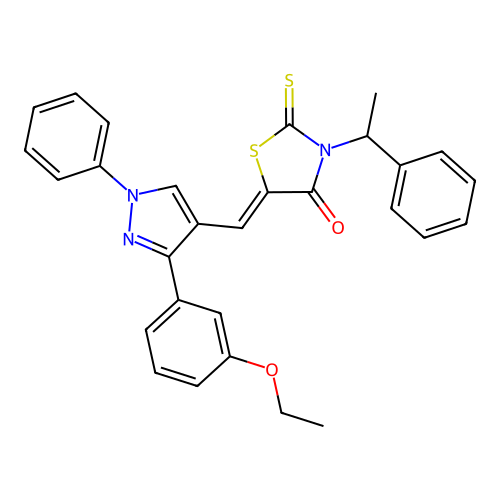 (5Z)-5-{[3-(3-ethoxyphenyl)-1-phenyl-1H-pyrazol-4-yl]methylidene}-3-(1-phenylethyl)-2-thioxo-1,3-thiazolidin-4-one structure