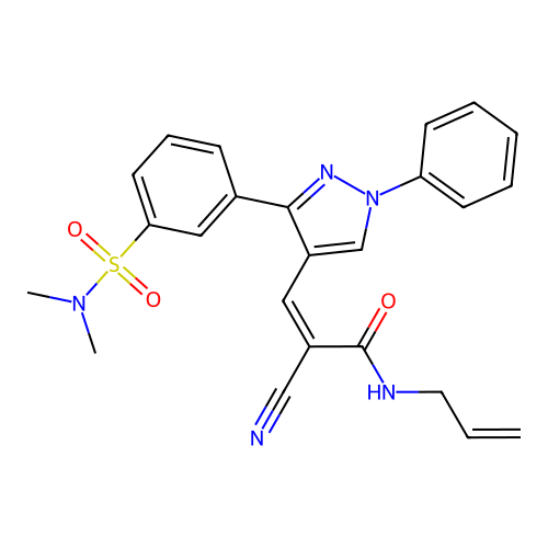 (2Z)-2-cyano-3-{3-[3-(dimethylsulfamoyl)phenyl]-1-phenyl-1H-pyrazol-4-yl}-N-(prop-2-en-1-yl)prop-2-enamide structure