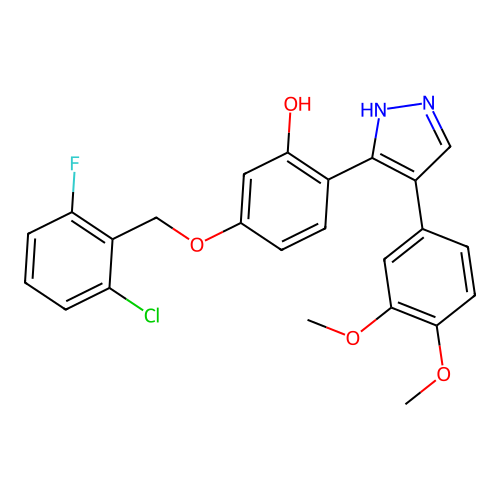 2-[4-(3,4-dimethoxyphenyl)pyrazol-3-yl]-5-[(6-chloro-2-fluorophenyl)methoxy]ph enol structure