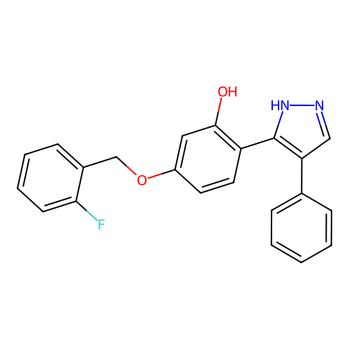 5-((2-fluorobenzyl)oxy)-2-(4-phenyl-1H-pyrazol-3-yl)phenol structure