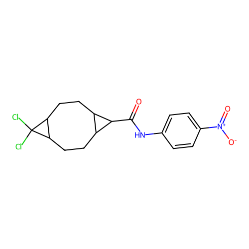 10,10-dichloro-N-(4-nitrophenyl)tricyclo[7.1.0.0~4,6~]decane-5-carboxamide structure