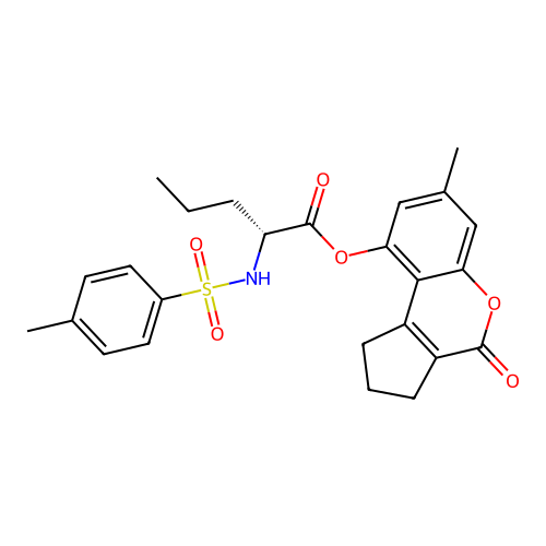 (7-methyl-4-oxo-2,3-dihydro-1H-cyclopenta[c]chromen-9-yl) (2R)-2-[(4-methylphenyl)sulfonylamino]pentanoate structure