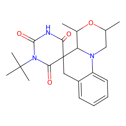 1'-(tert-butyl)-2,4-dimethyl-2,4,4a,6-tetrahydro-1H,1'H-spiro[[1,4]oxazino[4,3-a]quinoline-5,5'-pyrimidine]-2',4',6'(3'H)-trione structure