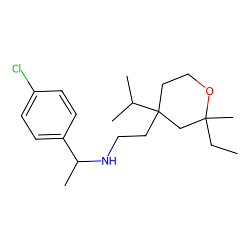 1-(4-chlorophenyl)-N-[2-(2-ethyl-2-methyl-4-propan-2-yloxan-4-yl)ethyl]ethanamine structure