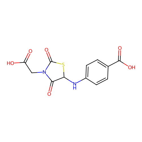 4-{[3-(Carboxymethyl)-2,4-dioxo-1,3-thiazolidin-5-yl]amino}benzoic acid structure