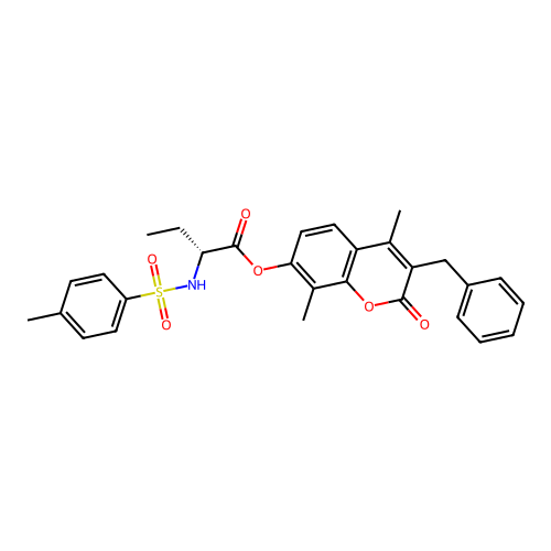(3-benzyl-4,8-dimethyl-2-oxochromen-7-yl) (2R)-2-[(4-methylphenyl)sulfonylamino]butanoate structure