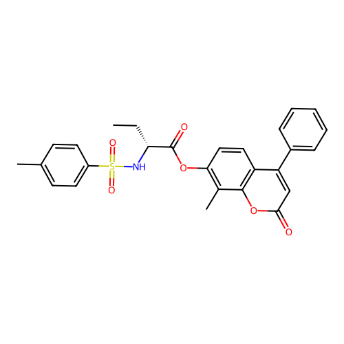 (8-methyl-2-oxo-4-phenylchromen-7-yl) (2R)-2-[(4-methylphenyl)sulfonylamino]butanoate structure