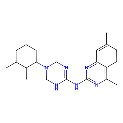 N-[5-(2,3-dimethylcyclohexyl)-1,4,5,6-tetrahydro-1,3,5-triazin-2-yl]-4,7-dimethylquinazolin-2-amine structure