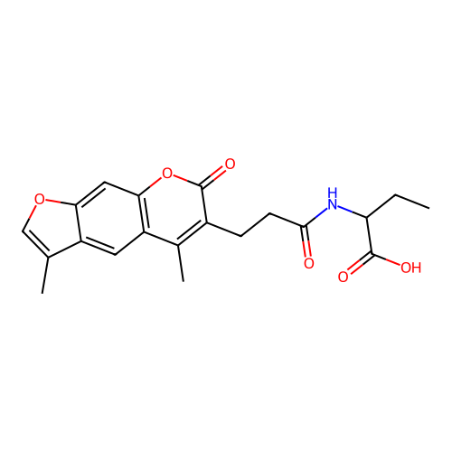 2-(3-(3,5-dimethyl-7-oxo-7H-furo[3,2-g]chromen-6-yl)propanamido)butanoic acid structure