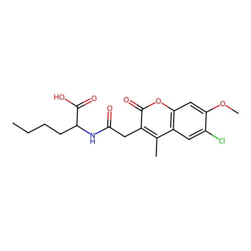 2-(2-(6-chloro-7-methoxy-4-methyl-2-oxo-2H-chromen-3-yl)acetamido)hexanoic acid structure