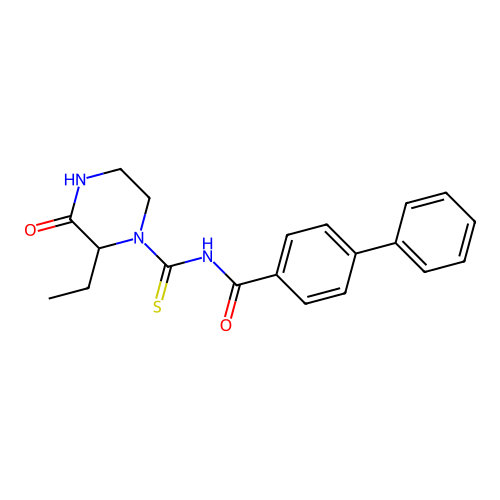N-(2-ethyl-3-oxopiperazine-1-carbothioyl)-4-phenylbenzamide structure