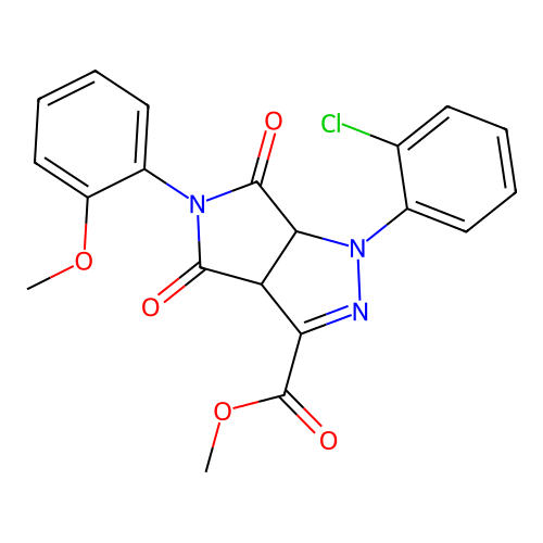 methyl 1-(2-chlorophenyl)-5-(2-methoxyphenyl)-4,6-dioxo-1,3a,4,5,6,6a-hexahydropyrrolo[3,4-c]pyrazole-3-carboxylate structure