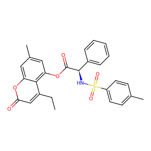 (4-ethyl-7-methyl-2-oxochromen-5-yl) (2R)-2-[(4-methylphenyl)sulfonylamino]-2-phenylacetate structure