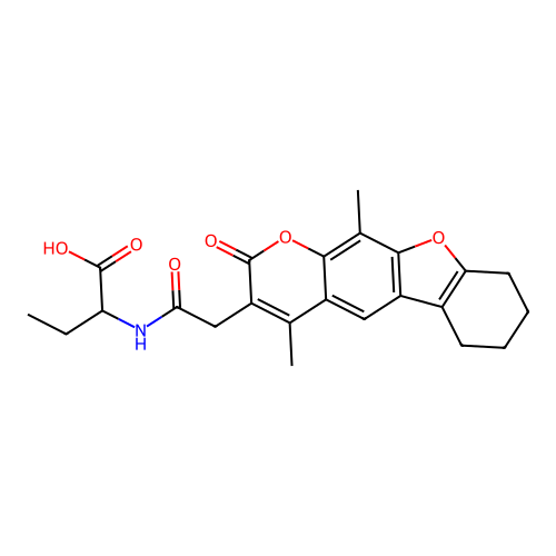2-(2-(4,11-dimethyl-2-oxo-6,7,8,9-tetrahydro-2H-benzofuro[3,2-g]chromen-3-yl)acetamido)butanoic acid structure