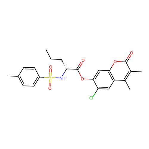 (6-chloro-3,4-dimethyl-2-oxochromen-7-yl) (2R)-2-[(4-methylphenyl)sulfonylamino]pentanoate structure