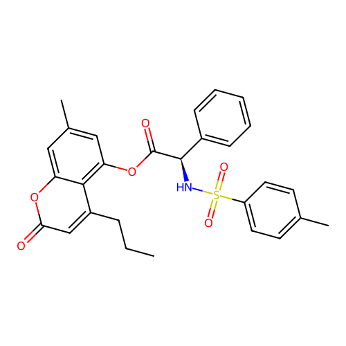 (7-methyl-2-oxo-4-propylchromen-5-yl) (2R)-2-[(4-methylphenyl)sulfonylamino]-2-phenylacetate structure