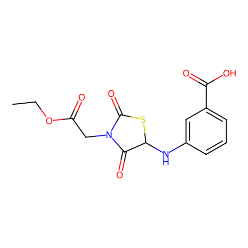 3-((3-(2-Ethoxy-2-oxoethyl)-2,4-dioxothiazolidin-5-yl)amino)benzoic acid structure