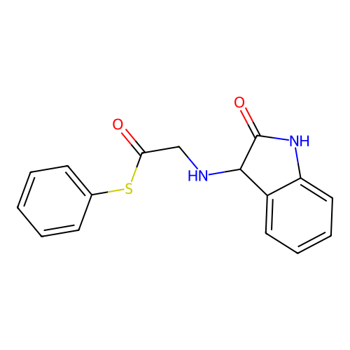 S-phenyl [(2-oxo-2,3-dihydro-1H-indol-3-yl)amino]ethanethioate structure