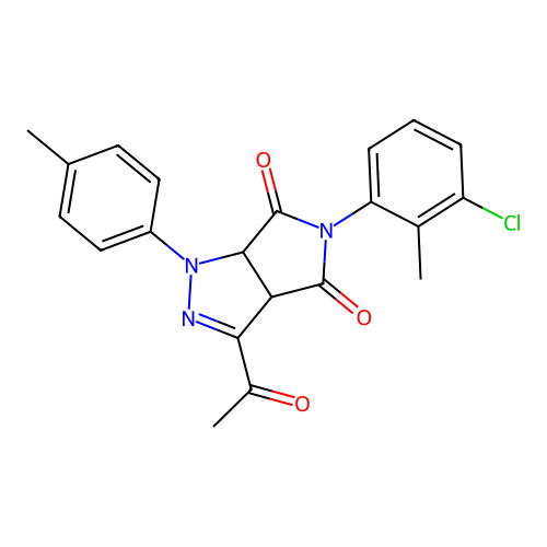 3-acetyl-5-(3-chloro-2-methylphenyl)-1-(4-methylphenyl)-3a,6a-dihydropyrrolo[3,4-c]pyrazole-4,6(1H,5H)-dione structure