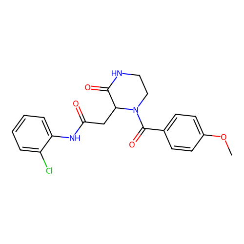 N-(2-chlorophenyl)-2-(1-(4-methoxybenzoyl)-3-oxopiperazin-2-yl)acetamide structure