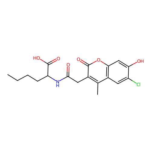 N-[(6-chloro-7-hydroxy-4-methyl-2-oxo-2H-chromen-3-yl)acetyl]norleucine structure