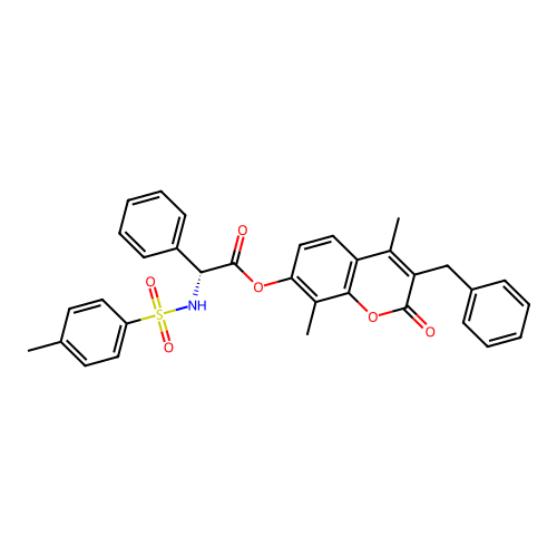 (3-benzyl-4,8-dimethyl-2-oxochromen-7-yl) (2R)-2-[(4-methylphenyl)sulfonylamino]-2-phenylacetate structure