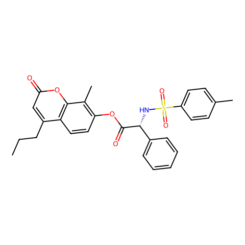 (8-methyl-2-oxo-4-propylchromen-7-yl) (2R)-2-[(4-methylphenyl)sulfonylamino]-2-phenylacetate structure